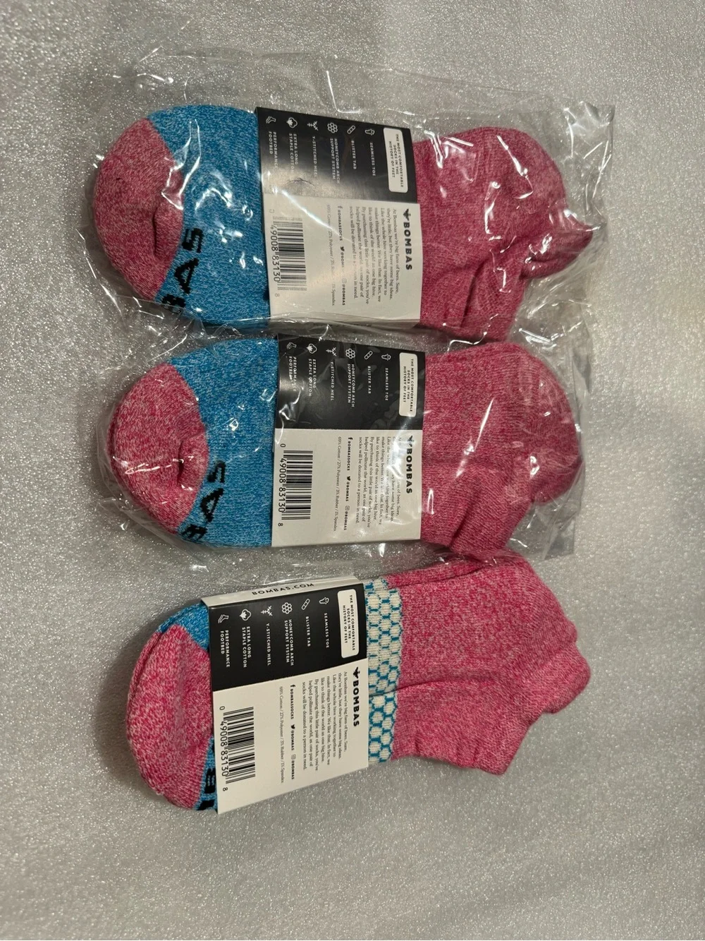 Bombas Pink & Blue Ankle Large Socks (3 Pack) NWT